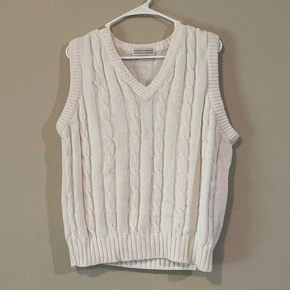 Vtg Lord Jeff Cable Knit V-Neck Sweater Vest - 100% cotton